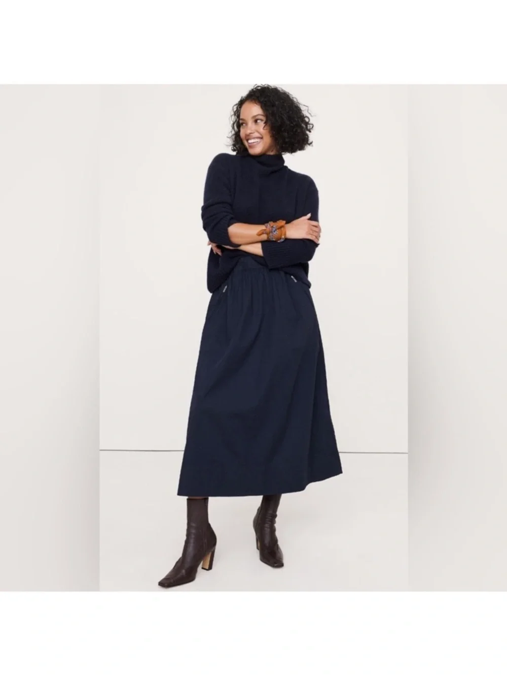 NWT! BANANA REPUBLIC BLUE STRETCH-COTTON UTILITY MIDI SKIRT 🕶️